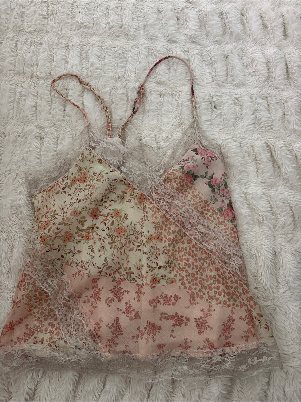 Mango Pink Floral Patchwork Lace-Trim Cami